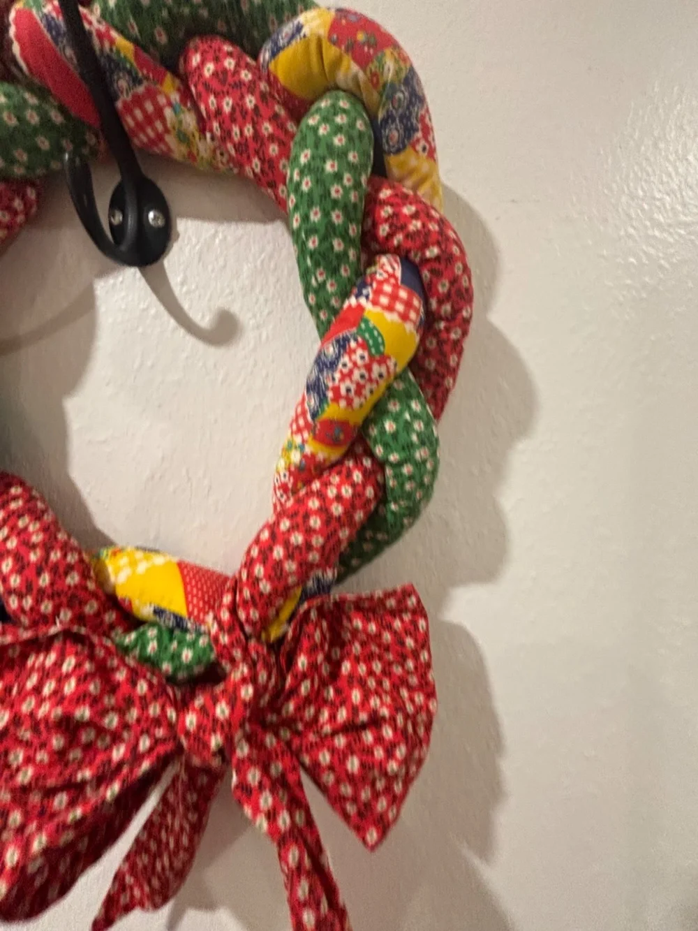 Set of Vintage Large Handmade Quilted Braided Rope Hanging Wreaths w/bow Holiday
